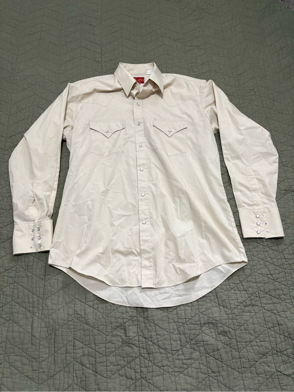 Ely Plains Pearl Snap Western Shirt Men’s Medium Cream Long Sleeve